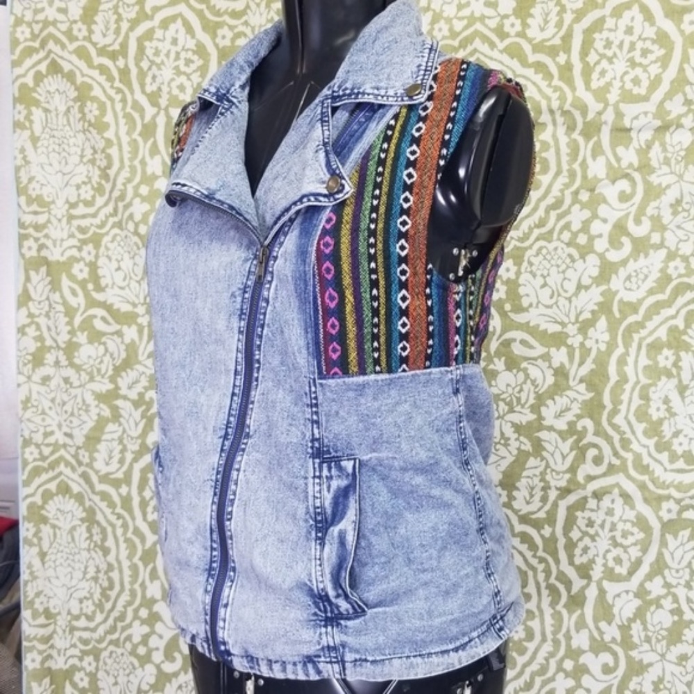 Jean Vest Woven Pattern Details Sz L Forever 21